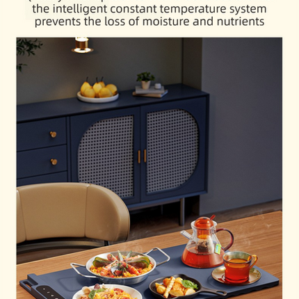 Blue 65x38CM Roll-Up Food Warming Silicone Mat with Precise Temprature Control & 240W High Power - Waterproof and Oilproof Thermal Table Pad