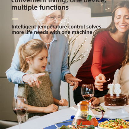 Blue 65x38CM Roll-Up Food Warming Silicone Mat with Precise Temprature Control & 240W High Power - Waterproof and Oilproof Thermal Table Pad