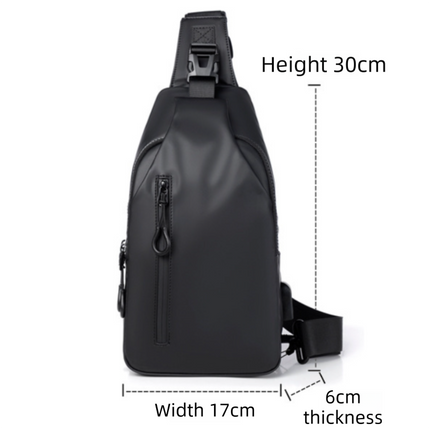 Black Water / Wrinkle-Resistant Nylon Men's Tactical Chest Bag with USB Charging Port - 4 Layer Large Capacity Crossbody Pack