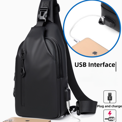 Blue Water / Wrinkle-Resistant Nylon Men's Tactical Chest Bag with USB Charging Port - 4 Layer Large Capacity Crossbody Pack