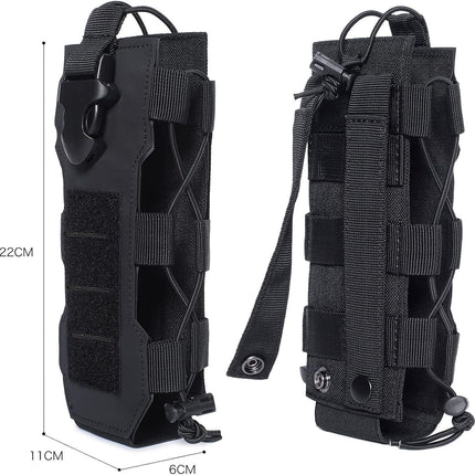 Khaki Adjustable Tactical Water Bottle Pouch - Multi-Functional MOLLE Compatible Accessory Bag for Hiking & Outdoor Survival