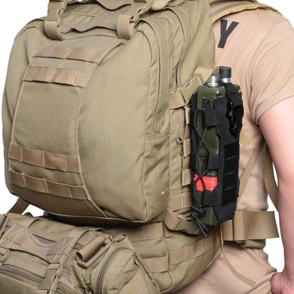 Khaki Adjustable Tactical Water Bottle Pouch - Multi-Functional MOLLE Compatible Accessory Bag for Hiking & Outdoor Survival