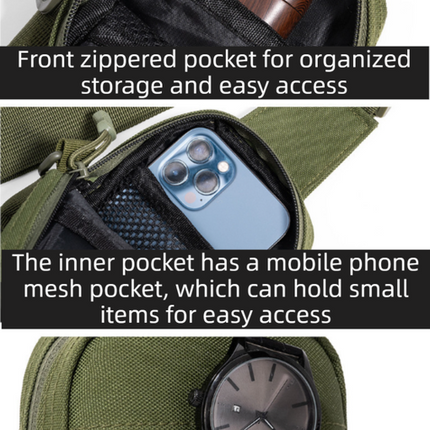 Green Outdoor Tactical Water Bottle Chest Bag - High-Capacity Phone Pouch with Expansion System for Cycling Camping and Fishing