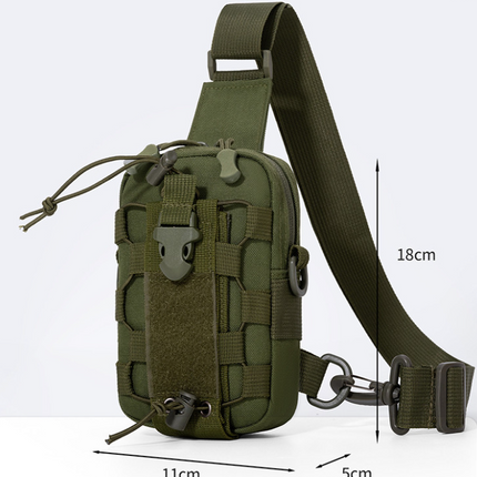 Green Outdoor Tactical Water Bottle Chest Bag - High-Capacity Phone Pouch with Expansion System for Cycling Camping and Fishing
