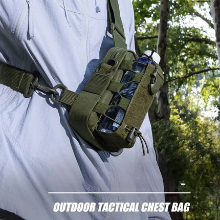Red Outdoor Tactical Water Bottle Chest Bag - High-Capacity Phone Pouch with Expansion System for Cycling Camping and Fishing