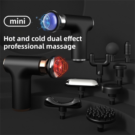 Black Grey Mini Hot Cold Massage Gun with10 Heads - 6 Intensity Dual Thermal Therapy Deep Muscle Reliever for Gym Fitness Recovery