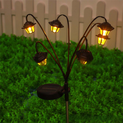Solar Retro Hexagonal Palace Ground Plug Light with 6 LED Warm Glow - In/Outdoor Garden Pathway Landscape and Lawn Lamp