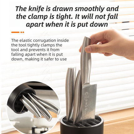 Matte Black Modern Multi-Slot Knife Block with Secure Wave Insert & Drainage - Space-Saving and Smooth Withdrawal, Preventing Fallout Design