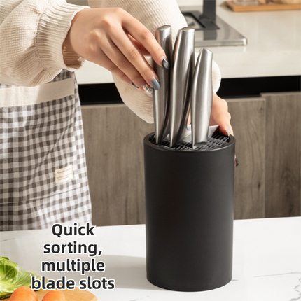 Matte Black Modern Multi-Slot Knife Block with Secure Wave Insert & Drainage - Space-Saving and Smooth Withdrawal, Preventing Fallout Design