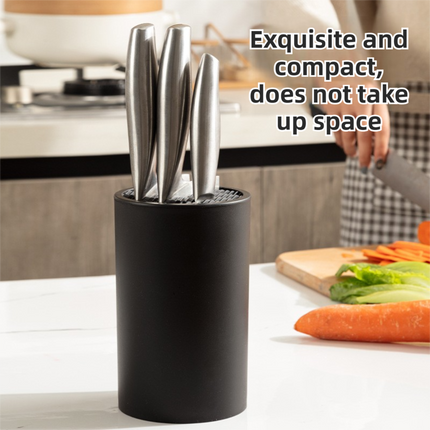 2-Pack Matte Black Modern Multi-Slot Knife Block with Secure Wave Insert & Drainage - Space-Saving and Smooth Withdrawal, Preventing Fallout Design
