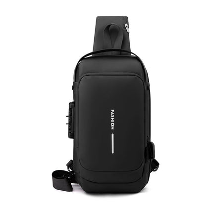 Black High Capacity Anti-Theft Tactical Chest Bag - Waterproof Leather-Film Sling with USB Charging & TSA Password Lock