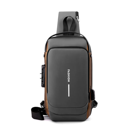 Grey Gold High Capacity Anti-Theft Tactical Chest Bag - Waterproof Leather-Film Sling with USB Charging & TSA Password Lock