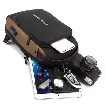 Blue Gold High Capacity Anti-Theft Tactical Chest Bag - Waterproof Leather-Film Sling with USB Charging & TSA Password Lock