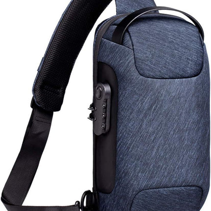Blue Lightweight Anti-Theft Tactical Chest Bag - Waterproof Security Sling Bag with 3-Digit Password Lock & Smart USB Charging Port
