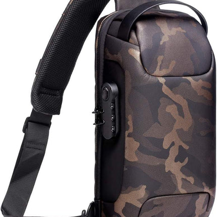 Camouflage Lightweight Anti-Theft Tactical Chest Bag - Waterproof Security Sling Bag with 3-Digit Password Lock & Smart USB Charging Port