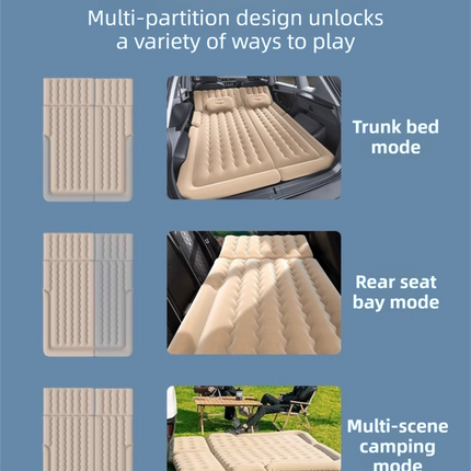 Grey Multi-Chamber Car Inflatable Air Mattress with Electric Pump & Pillows for Universal Backseat Sleeping and Camping(174 x 68 CM)