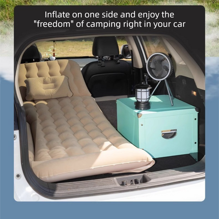Beige Multi-Chamber Car Inflatable Air Mattress with Electric Pump, Storage Bag & Pillows for Universal Trunk Sleeping and Camping (174 x 126 CM)