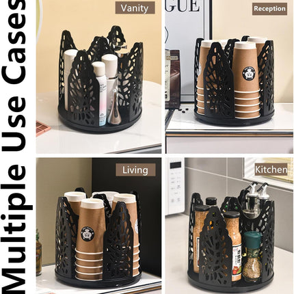 White 360°Rotating Multi-Scenario Countertop Storage Rack - Large Capacity 4 Compartment Holder for Coffee & Tea Cups
