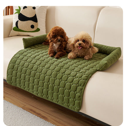 Green Pet Sofa Protector & Calming Bolster Bed with Diamond Lattice - 75x75CM Thickened Non Slip Furniture Cover for Cats & Dogs