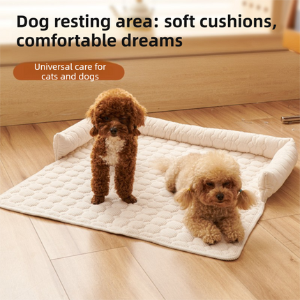 Green Pet Sofa Protector & Calming Bolster Bed with Diamond Lattice - 75x75CM Thickened Non Slip Furniture Cover for Cats & Dogs