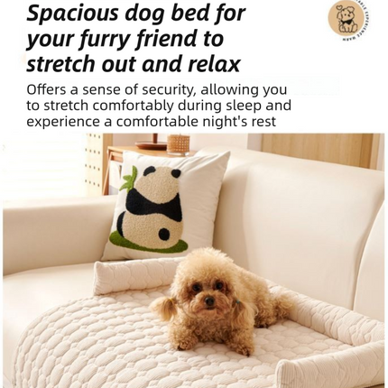Beige Pet Sofa Protector & Calming Bolster Bed with Cable Knit - 75x75CM Thickened Non Slip Furniture Cover for Cats & Dogs