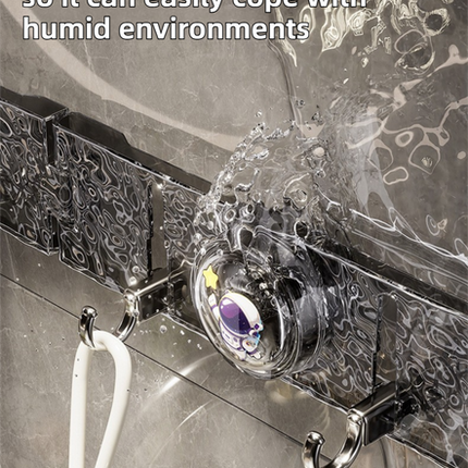 180° Foldable Hidden Hook Rail with Reusable Suction Cup - Waterproof Water Ripple Rack for Bathroom & Kitchen (Black-Transparency)