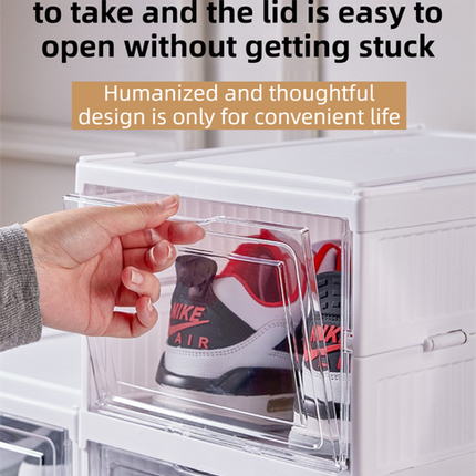 White 6-Layer Foldable Shoe Storage Tower with Transparent Display Panel & Back Ventilation - One-Pull Instant Setup Stackable Box (25.5x34.5x105CM)