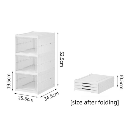 Transparent Brown 3-Layer Foldable Shoe Storage Tower with Transparent Display Panel & Back Ventilation - One-Pull Instant Setup Stackable Box (25.5x34.5x52.5CM)