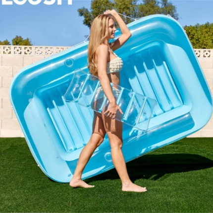 180x118CM Blue Transparent Inflatable Suntan Tub & Floating Pool Lounger with Dual Integrated Cup Holders and Pillow - Portable Sunbathing Pool for Lawn & Water