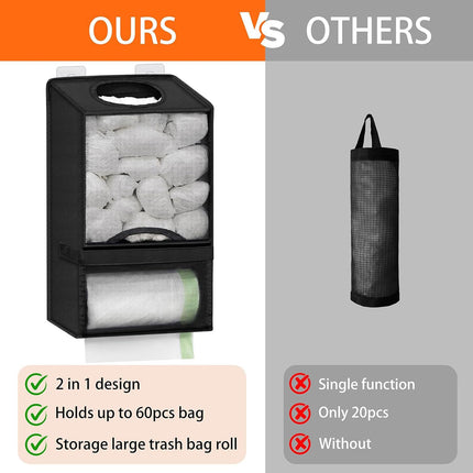 2-in-1 Black Kitchen Plastic Bag & Trash Bag Roll Dispenser(2 Pack) - Hanging Grocery & Produce Bag Organizer (17.5x9.9x5.8 inch)