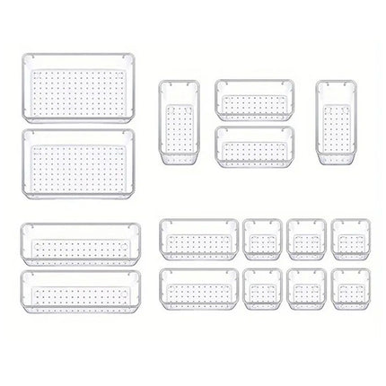 16PCS Transparent Stackable Organizer Set - 4-Size Versatile Desktop & Drawer Divider