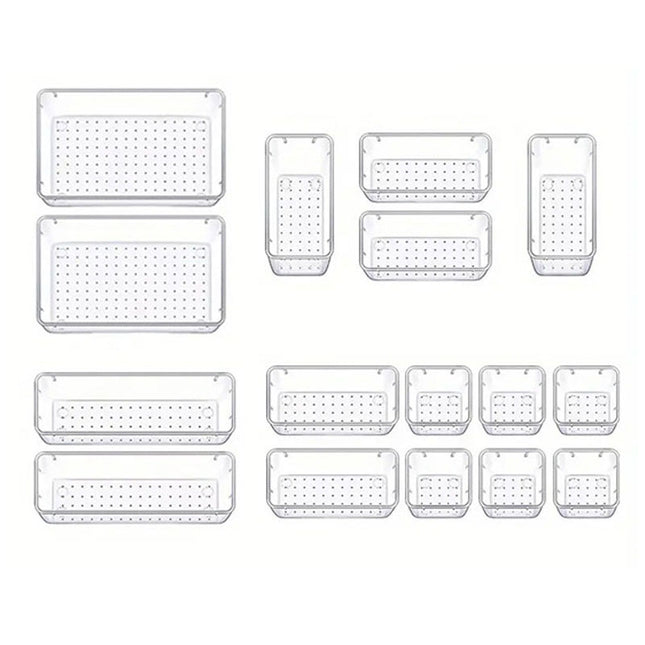 16PCS Transparent Stackable Organizer Set - 4-Size Versatile Desktop & Drawer Divider