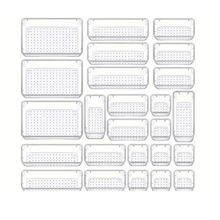 25PCS Transparent Stackable Organizer Set - 4-Size Versatile Desktop & Drawer Divider
