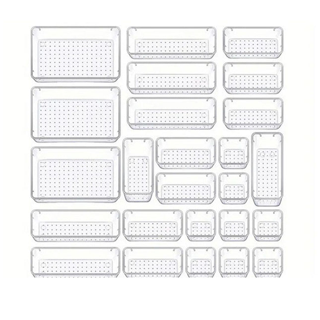 25PCS Transparent Stackable Organizer Set - 4-Size Versatile Desktop & Drawer Divider