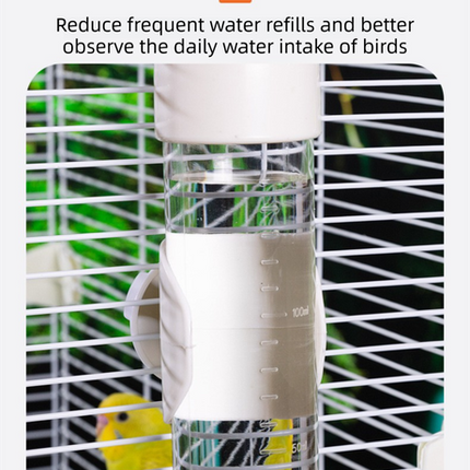 Green Automatic Bird Water Dispenser with Extended Brass Needle Valve and Graduated Marking - 200ML Transparent Flat Cap Feeder