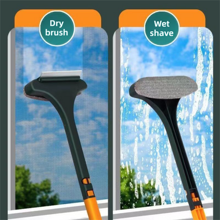 2-Pack 2-in-1 Professional Window Screen Brush & Glass Cleaner - Detachable Long-Handle Squeegee & Scrubber (White Green)