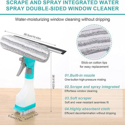 4-in-1 Versatile Window Cleaning Kit (2 Pack) - All-in-One Spray, Squeegee, Brush, and Plush Scrubber