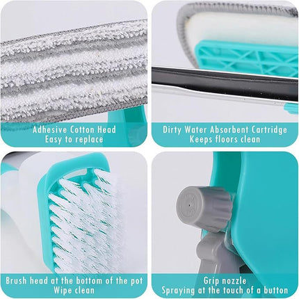 4-in-1 Versatile Window Cleaning Kit (2 Pack) - All-in-One Spray, Squeegee, Brush, and Plush Scrubber