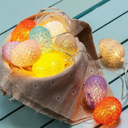 1.5M Easter Cotton Ball Egg String Lights (10 LED)  - Colorful Egg-Shaped Fairy Light Holiday Decor