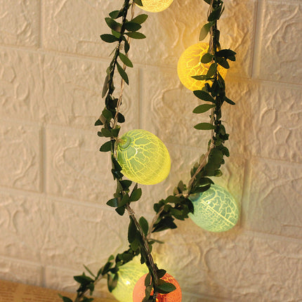 2M Easter Green Leaf & Pastel Egg String Lights (10-LED) - Artificial Vine Fairy Lights for Festival Indoor Decor