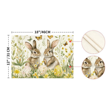 4-Pack Happy Easter Bunny & Egg Placemats - Festive Holiday Table Mats - Stain-Resistant Kitchen Decor for Spring Parties
