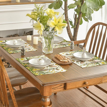 4-Pack Happy Easter Bunny & Egg Placemats - Festive Holiday Table Mats - Stain-Resistant Kitchen Decor for Spring Parties
