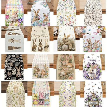 33 x 183 CM Festive Easter Linen Table Runner - Cartoon Bunny Table Runner & Stain-Resistant Primitive Home Decor (Style-1)