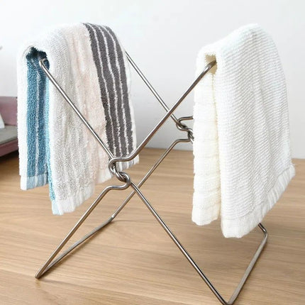 2-Pack Foldable Stainless Steel Trash Bag Holder (17 x 21 CM) - Multi-Functional Kitchen Countertop Organizer for Plastic Bag & Dishcloth
