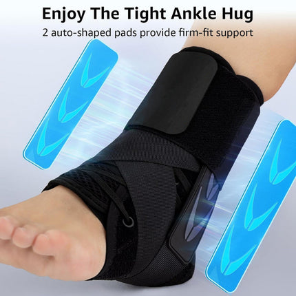 L Size Black Triple-Layer Compression Ankle Brace With Adjustable Lace-Up - Breathable Sprain Prevention Sleeve