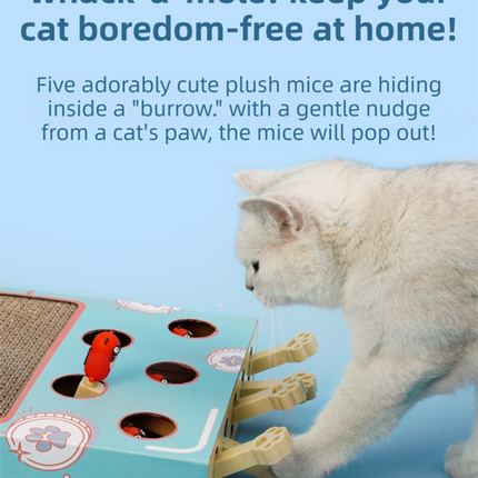 3-in-1 Whack-A-Mole Cat Toy & Scratching Lounge - Spring Swivel Toy, Interactive Puzzle Box and Multi-Functional Cat Scratcher