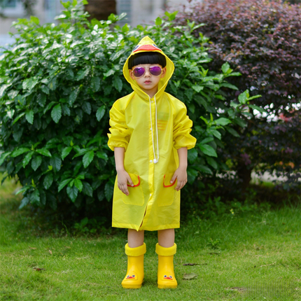 Kids Cartoon Rain Gear Set - Eco-Friendly Odorless Yellow Duck Raincoat & Matching 15cm Duck Rain Boots with Detachable Warm Cotton Liner