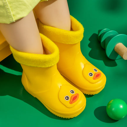 Kids Cartoon Rain Gear Set - Eco-Friendly Odorless Yellow Duck Raincoat & Matching 15cm Duck Rain Boots with Detachable Warm Cotton Liner
