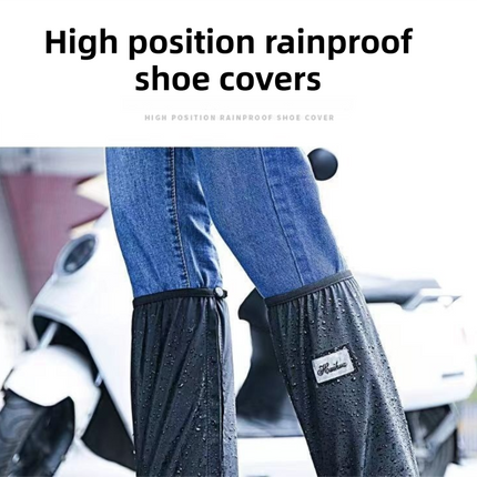 A Pair 40CM High-Tube Double-Layer Waterproof Rain Boot Covers - Durable Anti-Slip Reflective Motorcycle Over-Shoes (S Size)