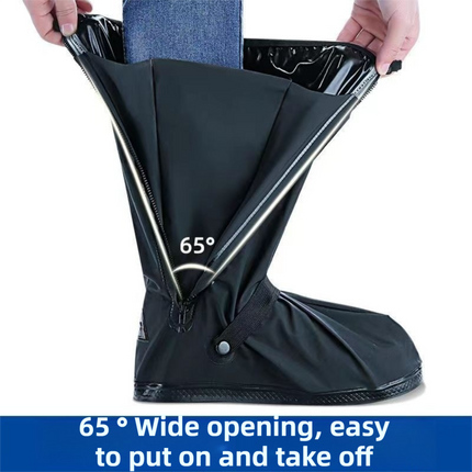 A Pair 40CM High-Tube Double-Layer Waterproof Rain Boot Covers - Durable Anti-Slip Reflective Motorcycle Over-Shoes (XL Size)